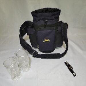 California Innovations Wine & Beverage Tote Cooler W/ Corkscrew Opener & Glasses